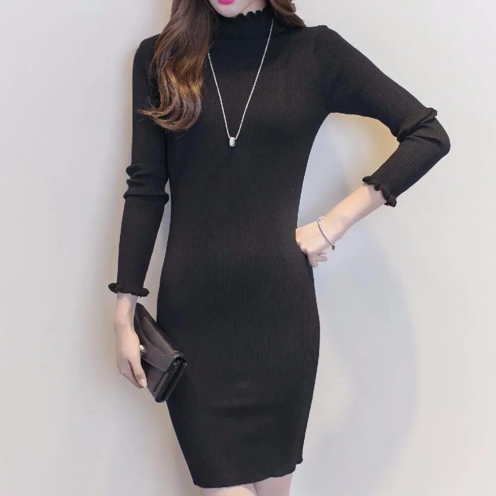 Женское трикотажное платье свитер с оборками на воротнике|knitted dress|sweater dressdress fashion