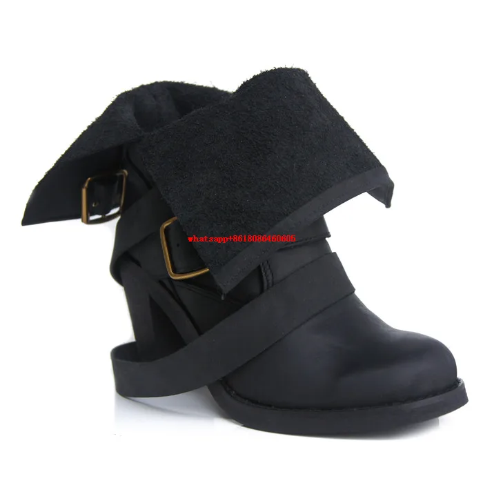 Женские зимние ковбойские ботинки Choudory черные коричневые из натуральной кожи на