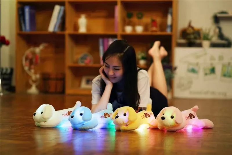 35/50 см Kawaii световой собака плюшевая Тедди Куклы игрушки Красочная светодиодная