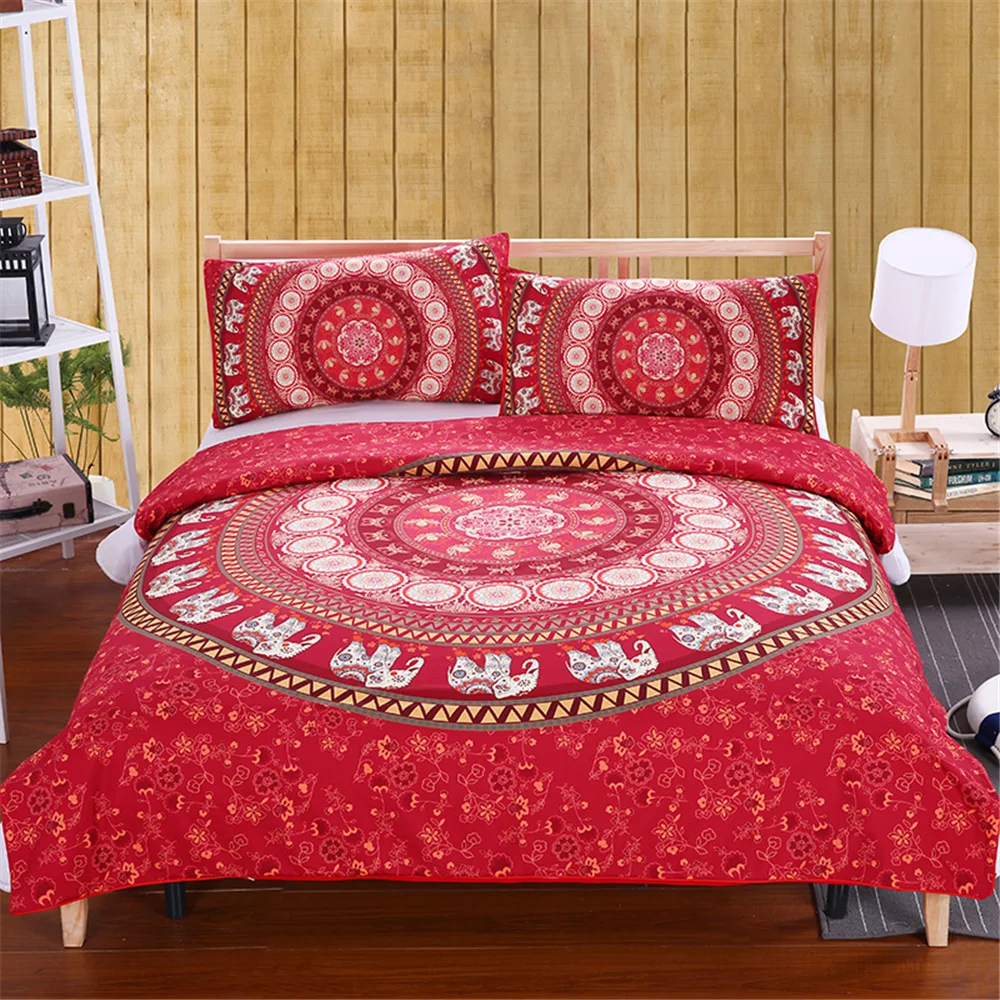 

CAMMITEVER Red Mandala Bedding Set Queen Soft Bedclothes Twill Bohemian Print Duvet Cover Set with Pillowcases 3pcs Bed Set Home