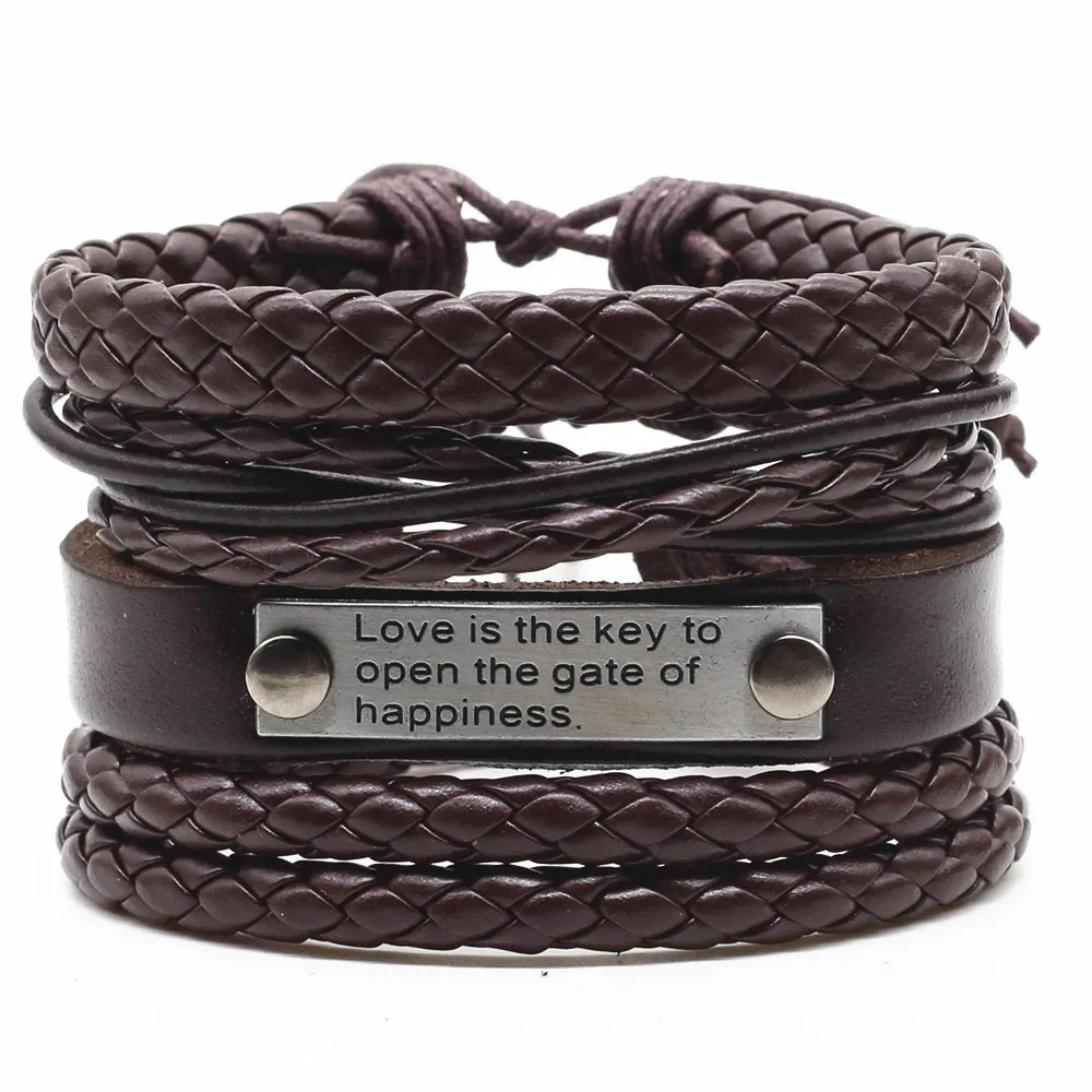 Многослойные плетеные кожаные браслеты для мужчин и женщин 4 шт./компл. |