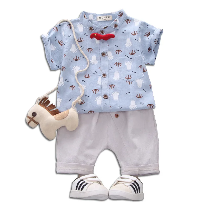 

Boy Suit, Summer Suit, 2019 New Kids Short-sleeved Baby Cartoon Shirt, Two-piece Suit, 1-3-4 Years Old