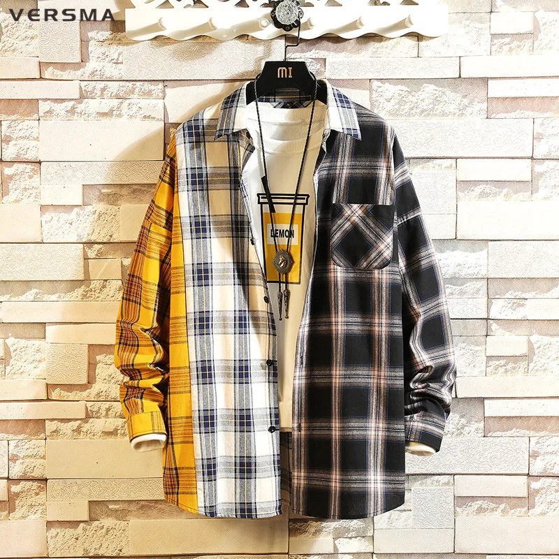 VERSMA в Корейском стиле Harajuku BF SUGA пэчворк рубашки клетку Для мужчин Осень Chic Хай
