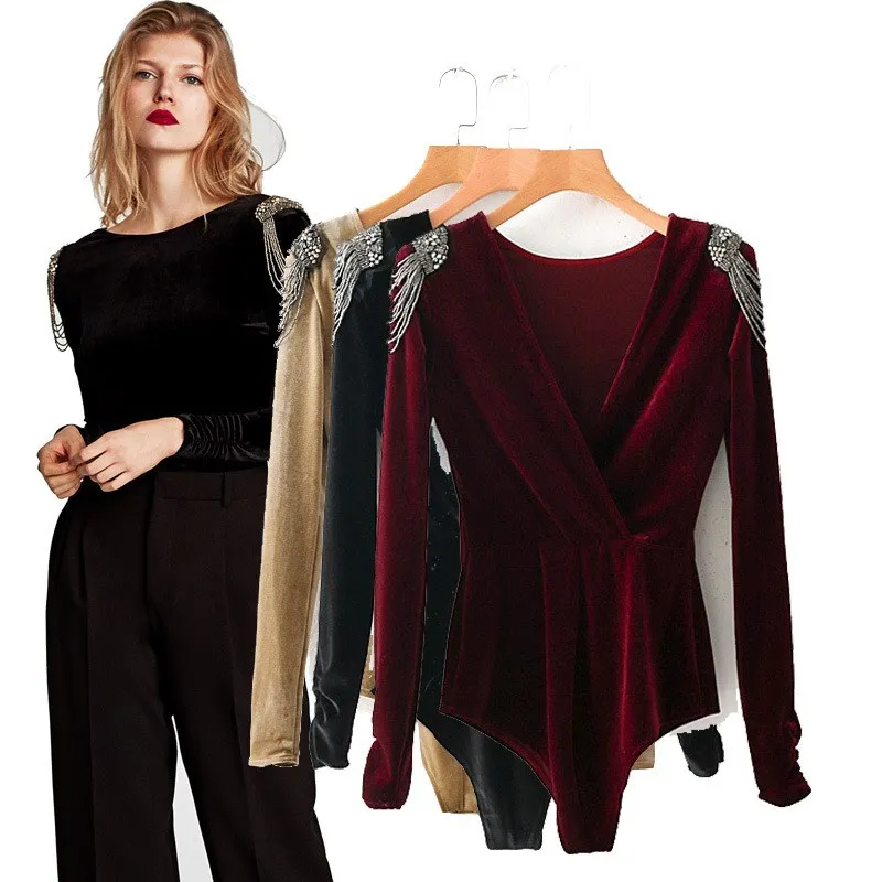 2019 осенний сексуальный бархатный комбинезон с v образным вырезом женский модный