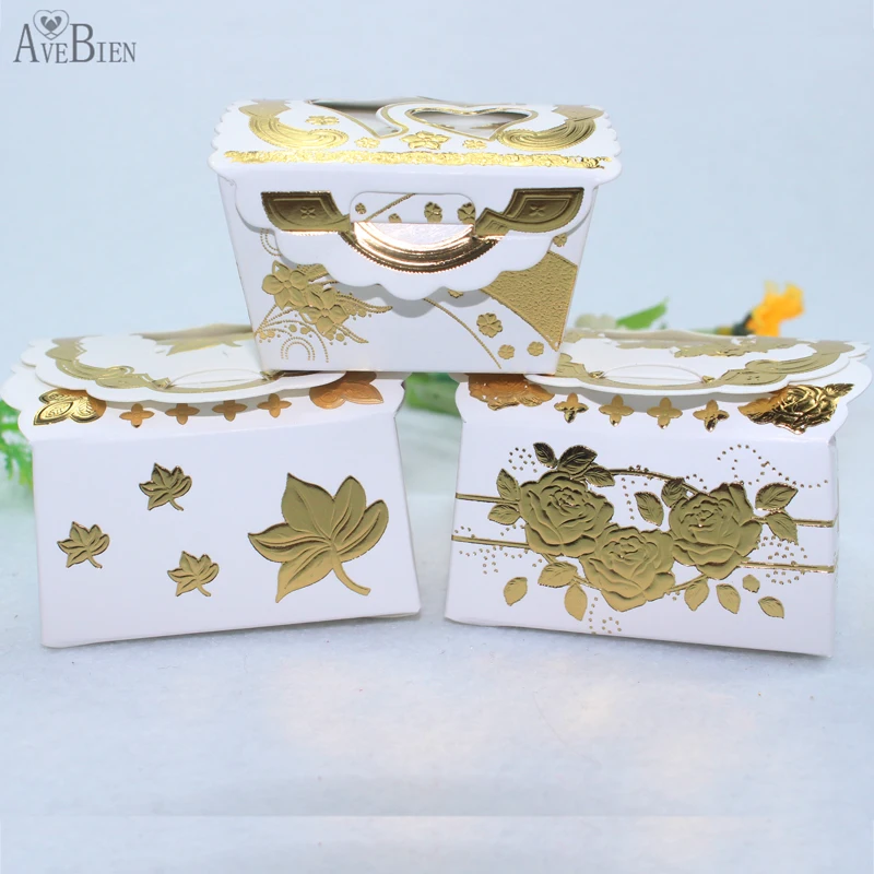 

AVEBIEN 50pcs Candy Box Gold Flower Party Decoration Sweet Box Baby Shower Decoration Small Gift Baby Birthday Chocolate Boxes