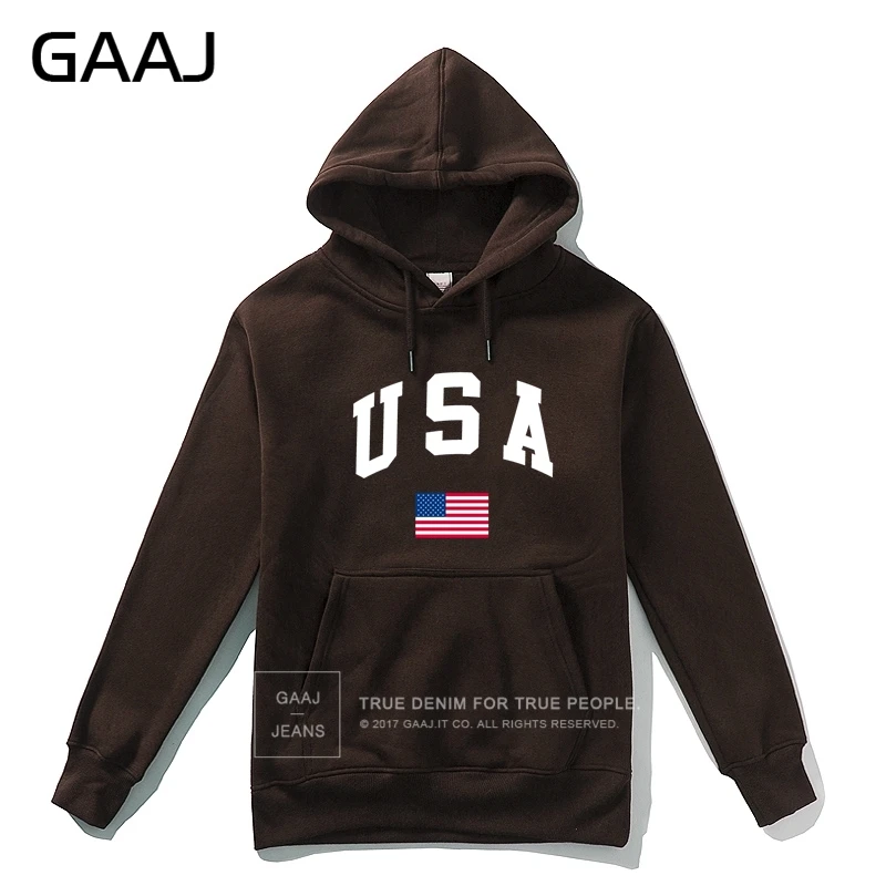 GAAJ, США, американский флаг, мужская толстовка с капюшоном, Женская Повседневная брендовая Новинка, высокое качество, мужские флисовые толстовки, хлопковые пальто - Цвет: Coffee
