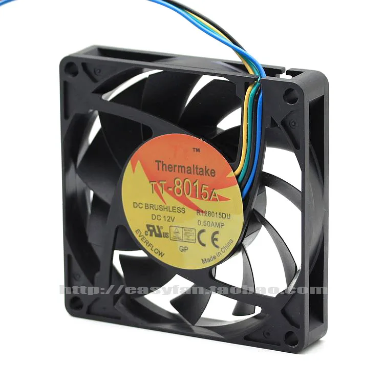 Новый вентилятор охлаждения EVERFLOW Thermaltake TT R128015DU 8015 шарикоподшипник 8 см 12 В 0 5a 4