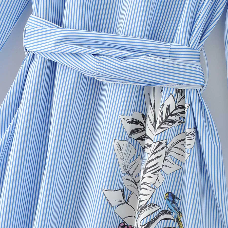 Женское Повседневное платье Лето 2017 г. Новые полосы Style отложной воротник с