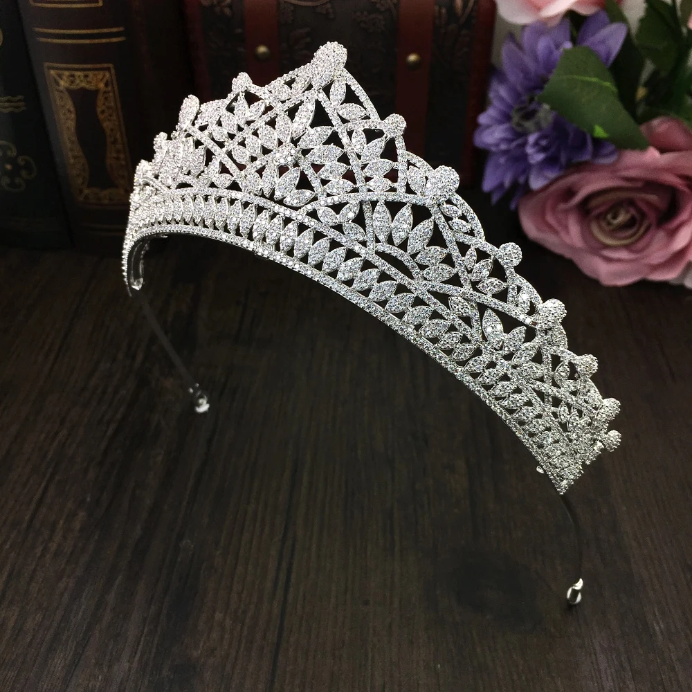 

Paved Full Cubic Zircon Tiara Vintage Zirconia Crown CZ Diadema Bridal Coroa Wedding Hair Accessories Bijoux Cheveux WIGO1343