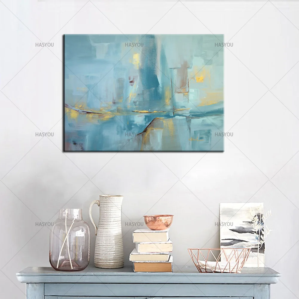 Большая Ручная роспись Абстрактная масляная живопись на холсте работа синяя