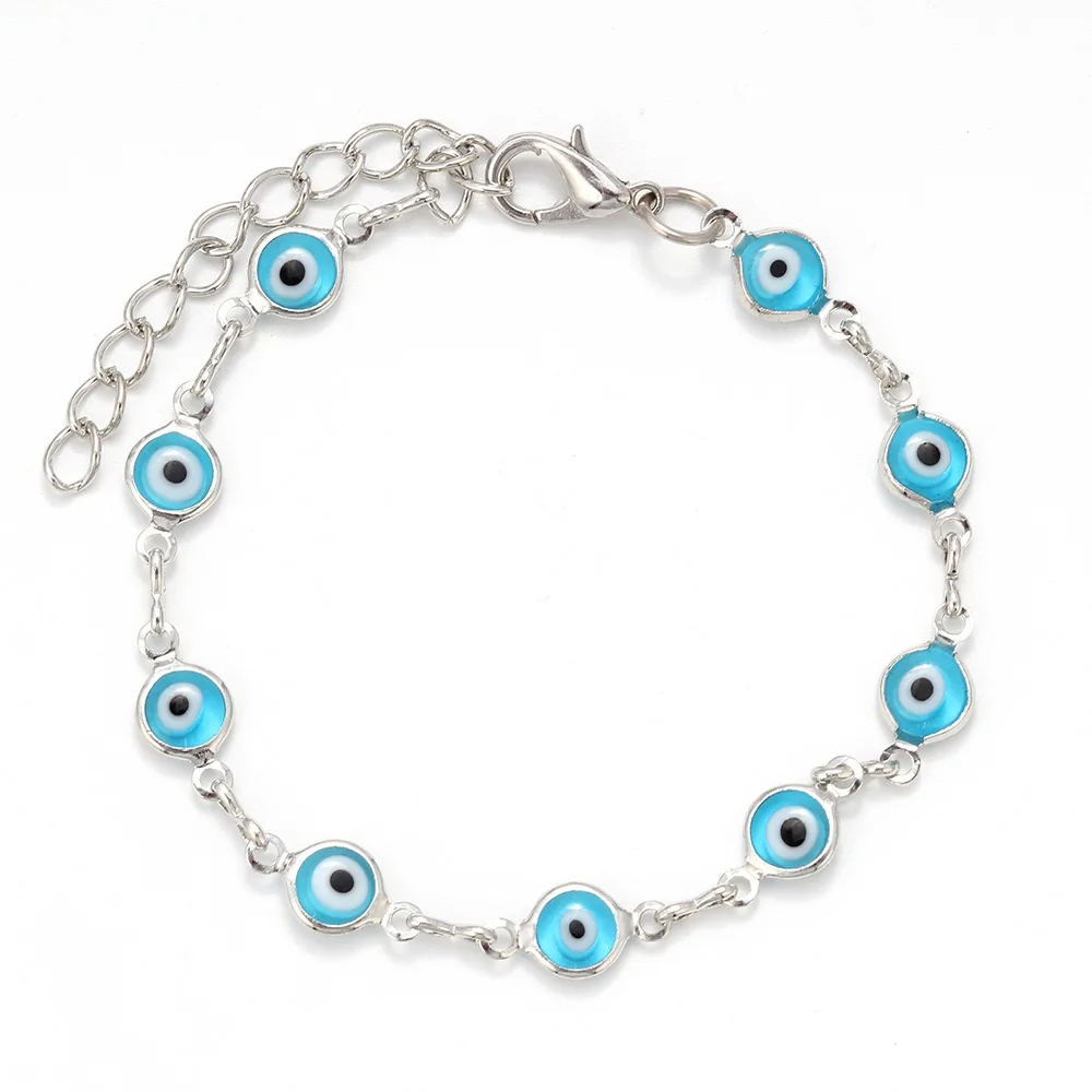 Silver light blue Стеклянный браслет с бусинами от Lucky Eye, разноцветный очаровательный браслет со сглаза, Золотой Серебряный браслет-цепочка для женщин, женские ювелирные изделия EY476 - Окраска металла: Silver light blue