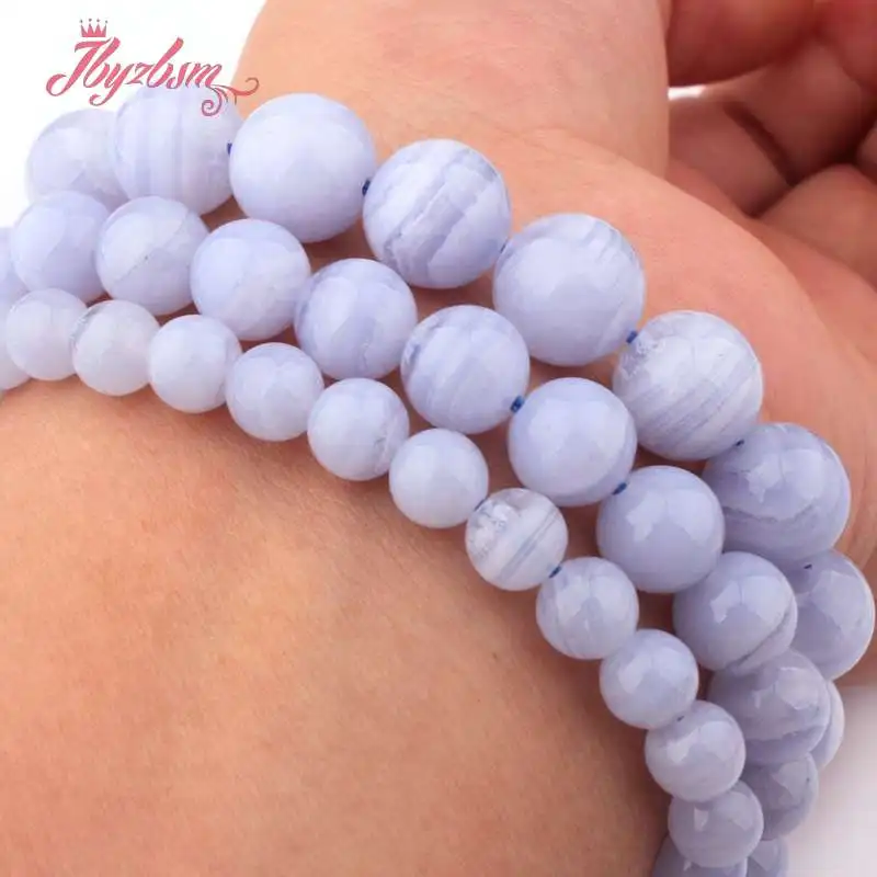

6,8,10mm Smooth Round Blue Chalcedony Agates Loose Natural Stone Beads For DIY Necklace Bracelets Jewelry Making Strand 15"