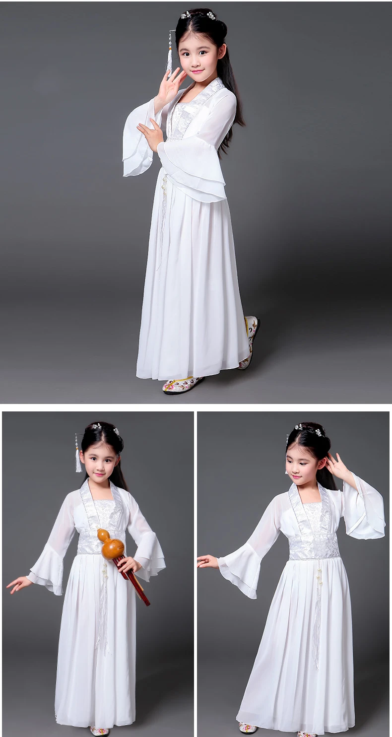 Hanfu древний китайский традиционный костюм для девочек, сценическое платье для танцев, Женский костюм феи в народном стиле, костюм Танга для детей