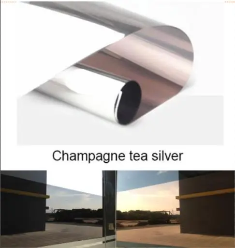 

Champagne Tea Silver Waterproof Window Film One Way Mirror Silver Insulation Stickers UV Rejection Privacy Window Tint Films