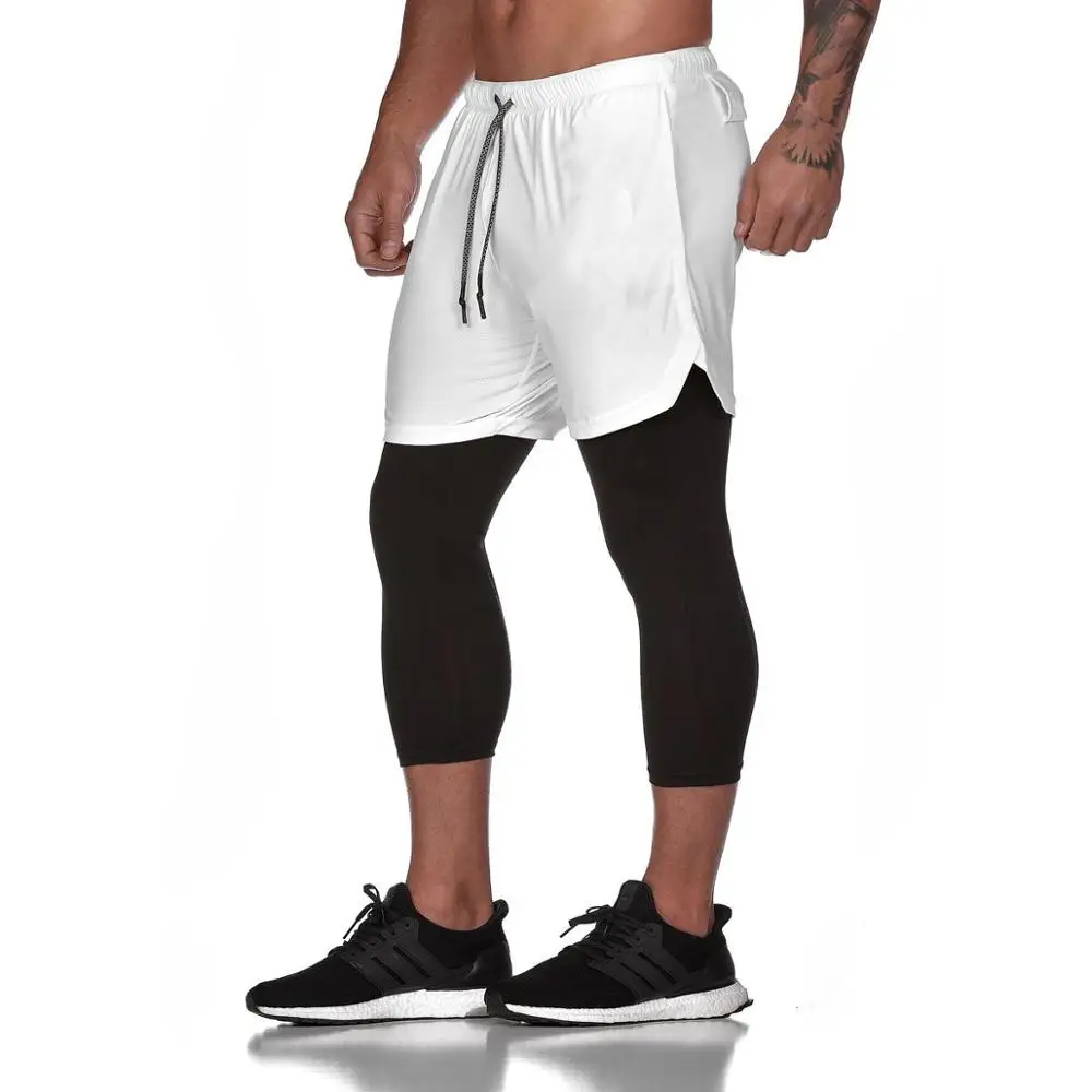 New Sweatpants men's quick dry breathable false 2 pieces of nine-point pants outdoor running fashion fitness Tight trousers M-3X | Мужская