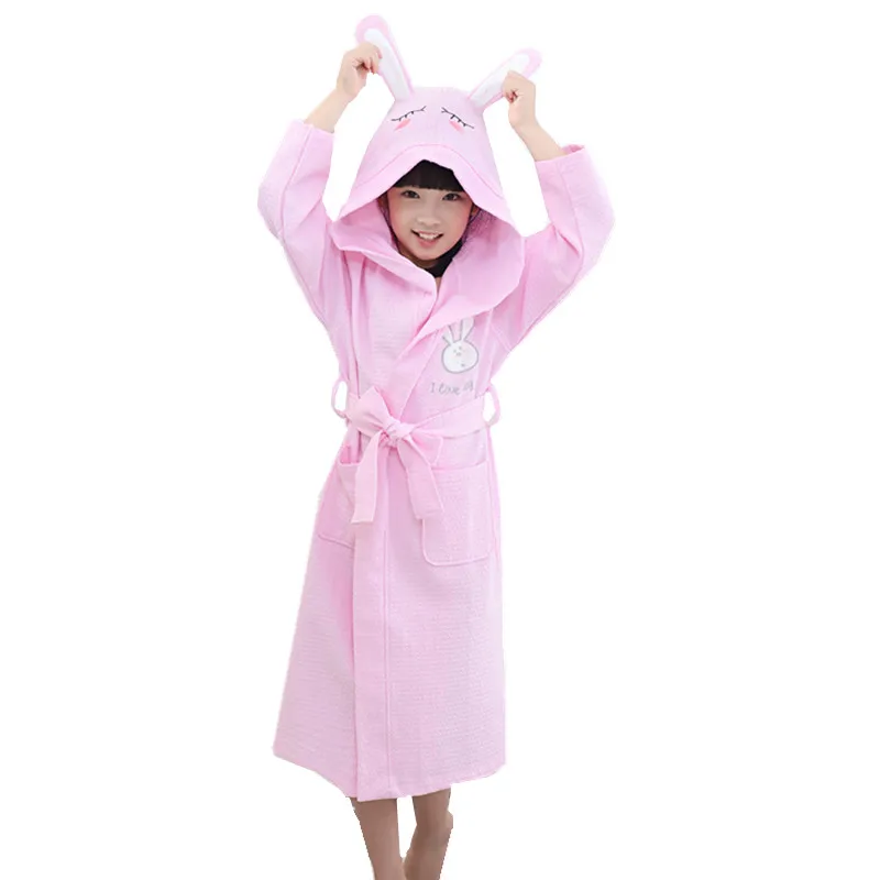 Boys Girls Bathrobe Waffle Robes Children's Bathrobes Kids Hooded White Blue Pink Sleepwear Lovely Rabbit Pajamas Gowns | Детская