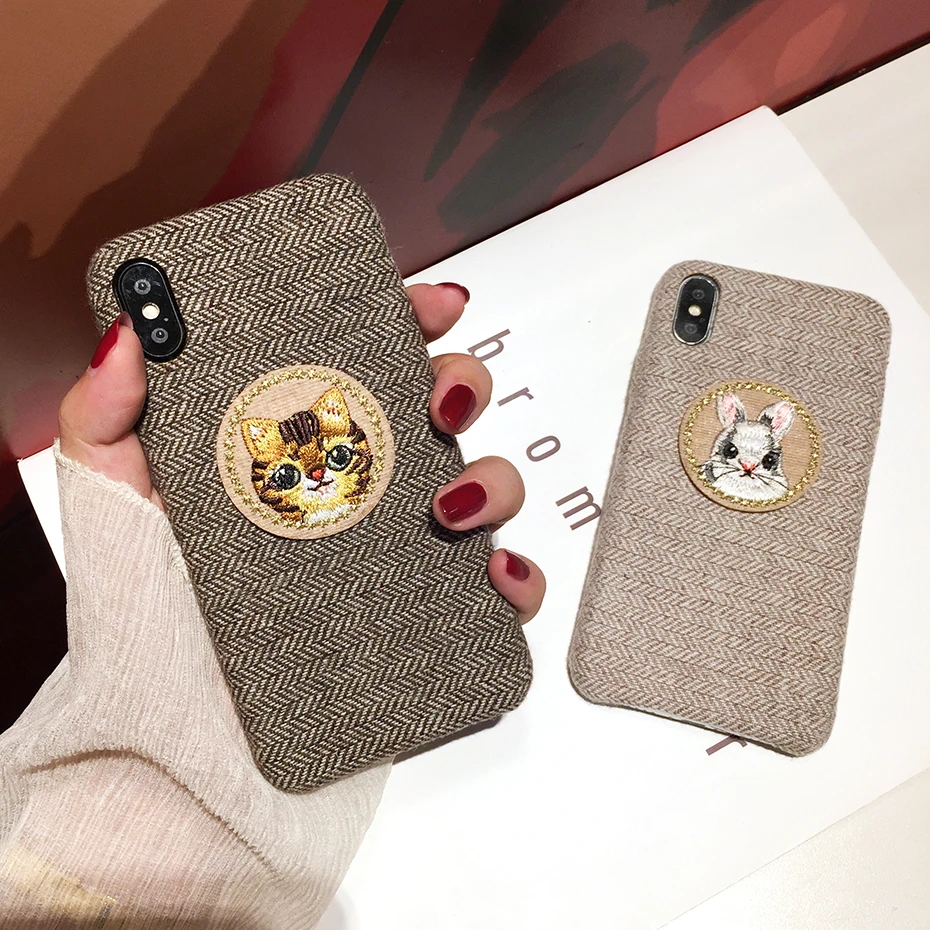 Qianliyao Милая кошка, кролик панда чехол для телефона для iphone X XS Max XR 7 8 6 6S Plus 11 Pro Max чехол s круглая заплатка Ткань задняя крышка