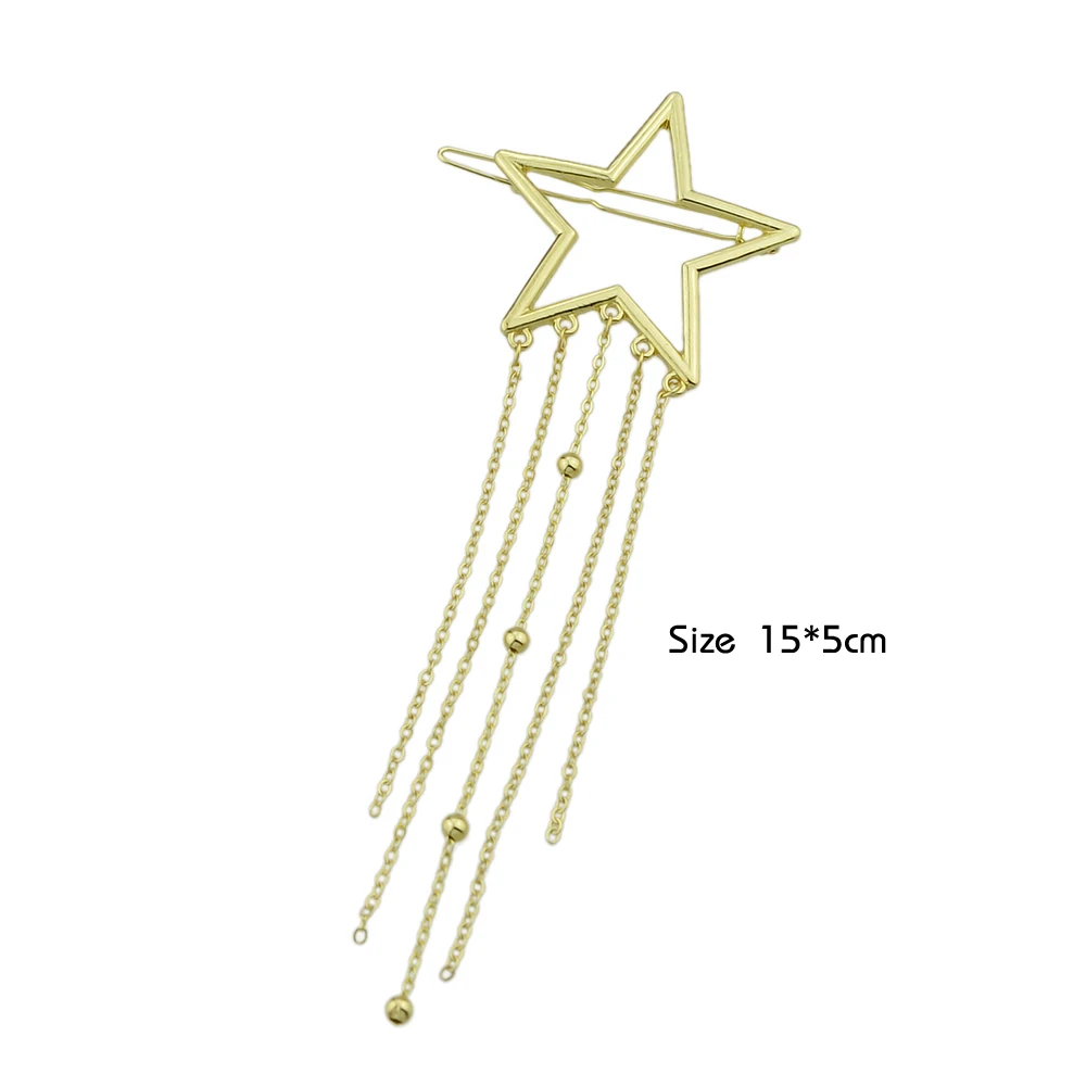 Minimalist Style Gold-Color Star With Multi Layers Tassel and Beads Geometric Shape Hairgrips For Women Jewelry Accessories | Украшения и