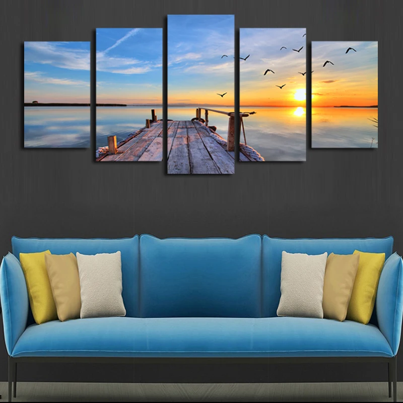 Картина 5 шт. (без рамки) серый закат пейзаж Hd картина на холсте настенное