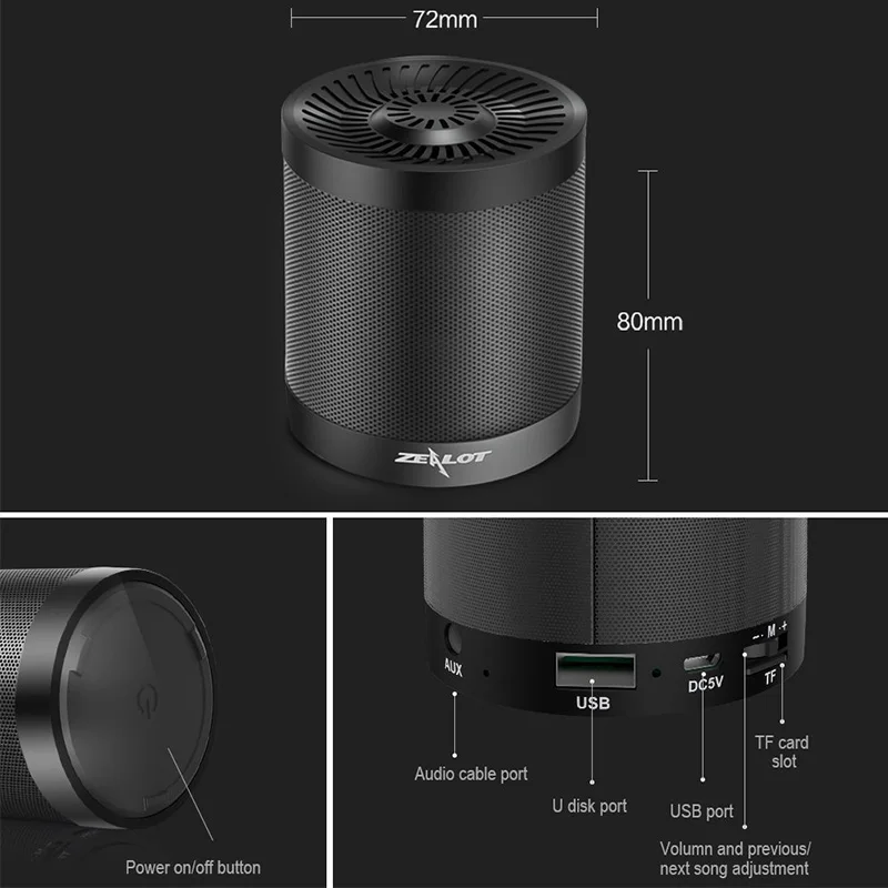 Портативный Bluetooth Беспроводная Мини-Динамик ПК для Телефона Zealot Mp3 Сабвуфер HiFi