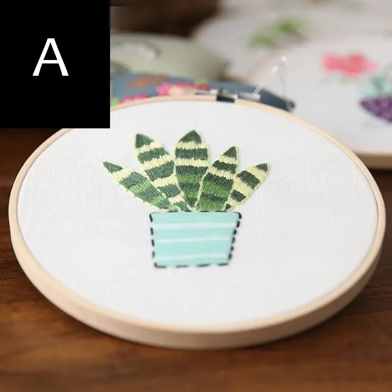 a DIY лента вышивка рукоделие вышивка крестиком комплект для начинающих суккуленты завод печатает Вышивание Craft Рождественский подарок 15*15 см - Цвет: a