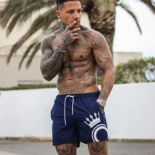 navy blue Мужские шорты для фитнеса бодибилдинга, мужские летние спортивные костюмы для тренировок, Мужская дышащая сетка, быстросохнущая Спортивная одежда для бега, пляжные шорты - Цвет: navy blue