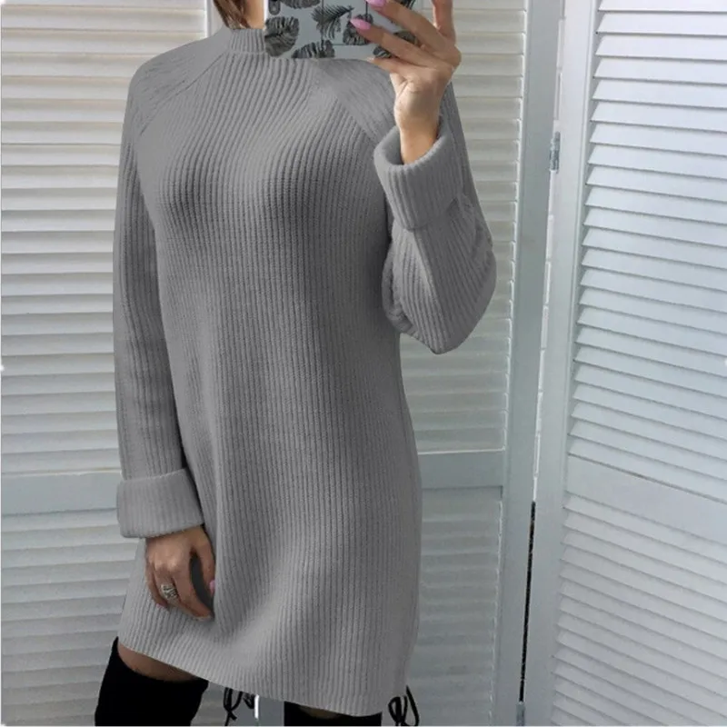 Aragaki Women Knitted Cotton loose Sweater Dresses Turtleneck Winter Dress Elegant Streetwear Mini Vestidos LN286 | Женская одежда