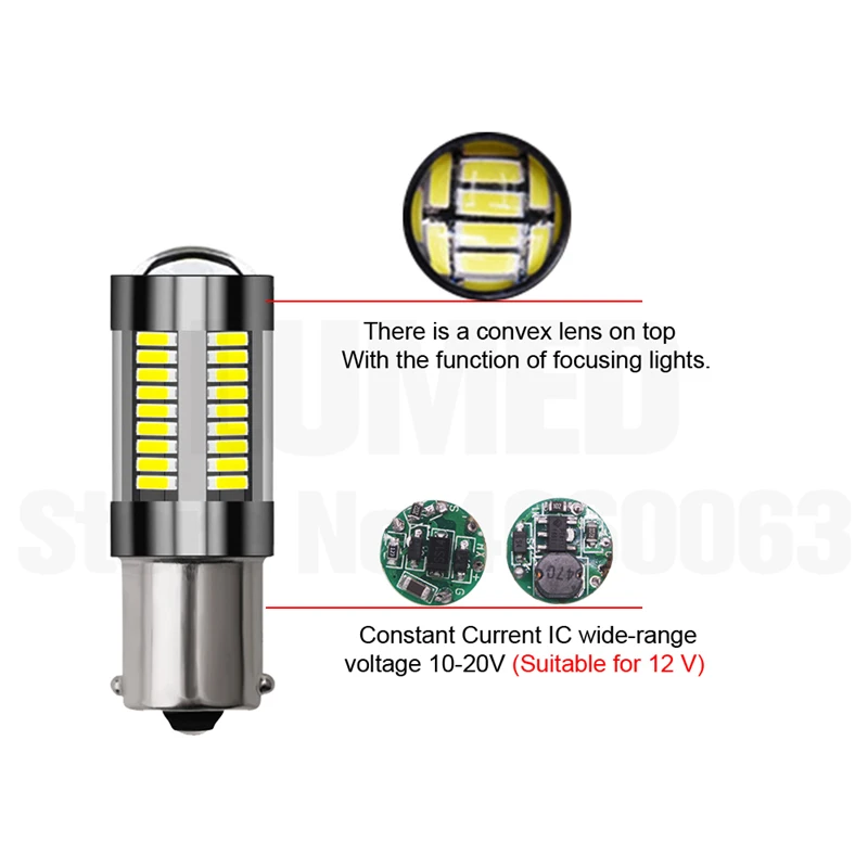 

50x BA15S 1156 P21W BAU15S LED 600lm 66 SMD 4014 Car LED Auto DRL Turn Signal Light Fog Lights Reversing lamp
