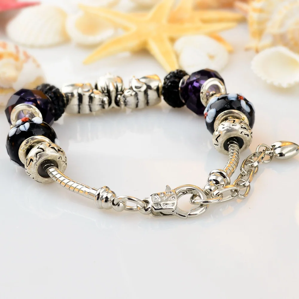 Женский браслет с кристаллами SBR150021 серебряный подвесками модель 2019|bracelets for|charm