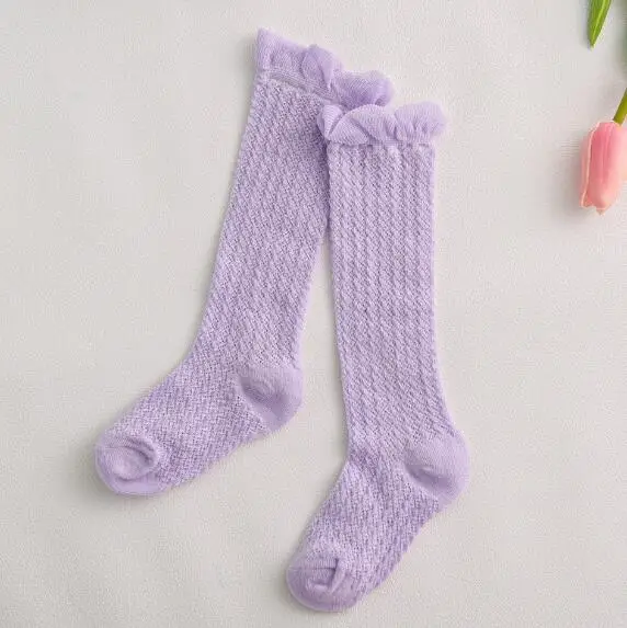purple mesh knee Носки для маленьких девочек хлопковые сетчатые Дышащие носки для новорожденных, гольфы для малышей, носки для мальчиков и девочек, летняя одежда - Цвет: purple mesh knee