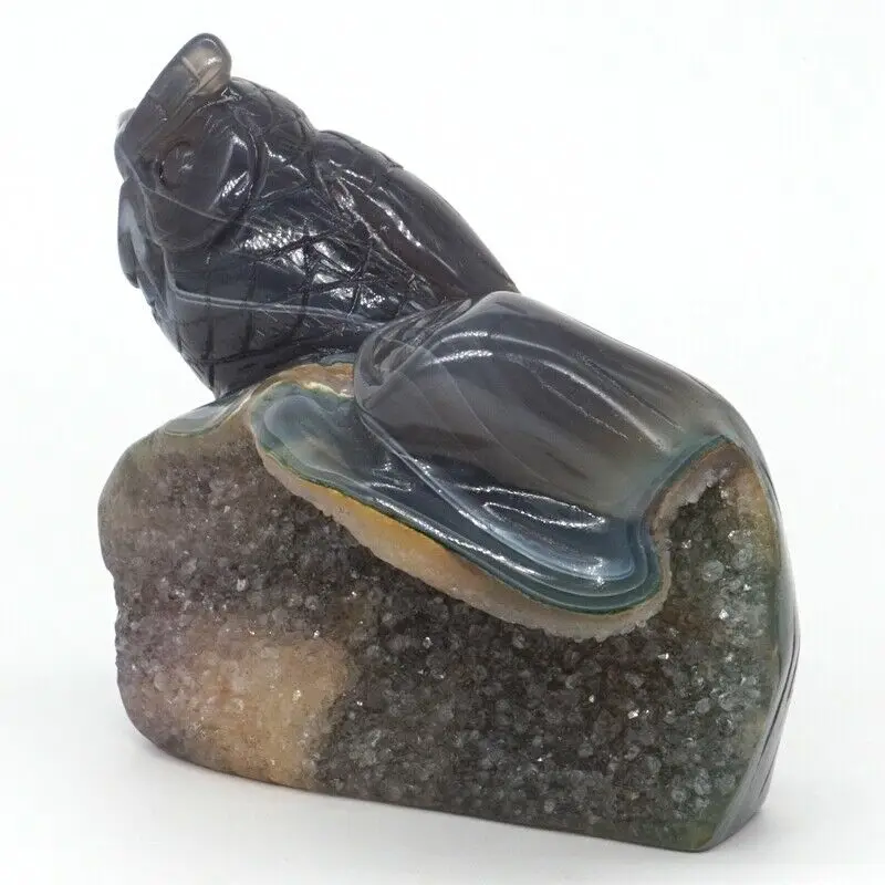 Статуя Сова 3 98 дюйма натуральный драгоценный камень агат жеод резной кристалл