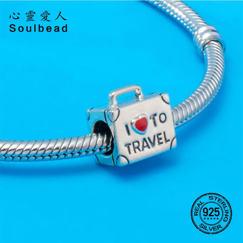 Бусина-Шарм для чемодана Soulbead Серебристый браслет-Шарм с красной эмалью и
