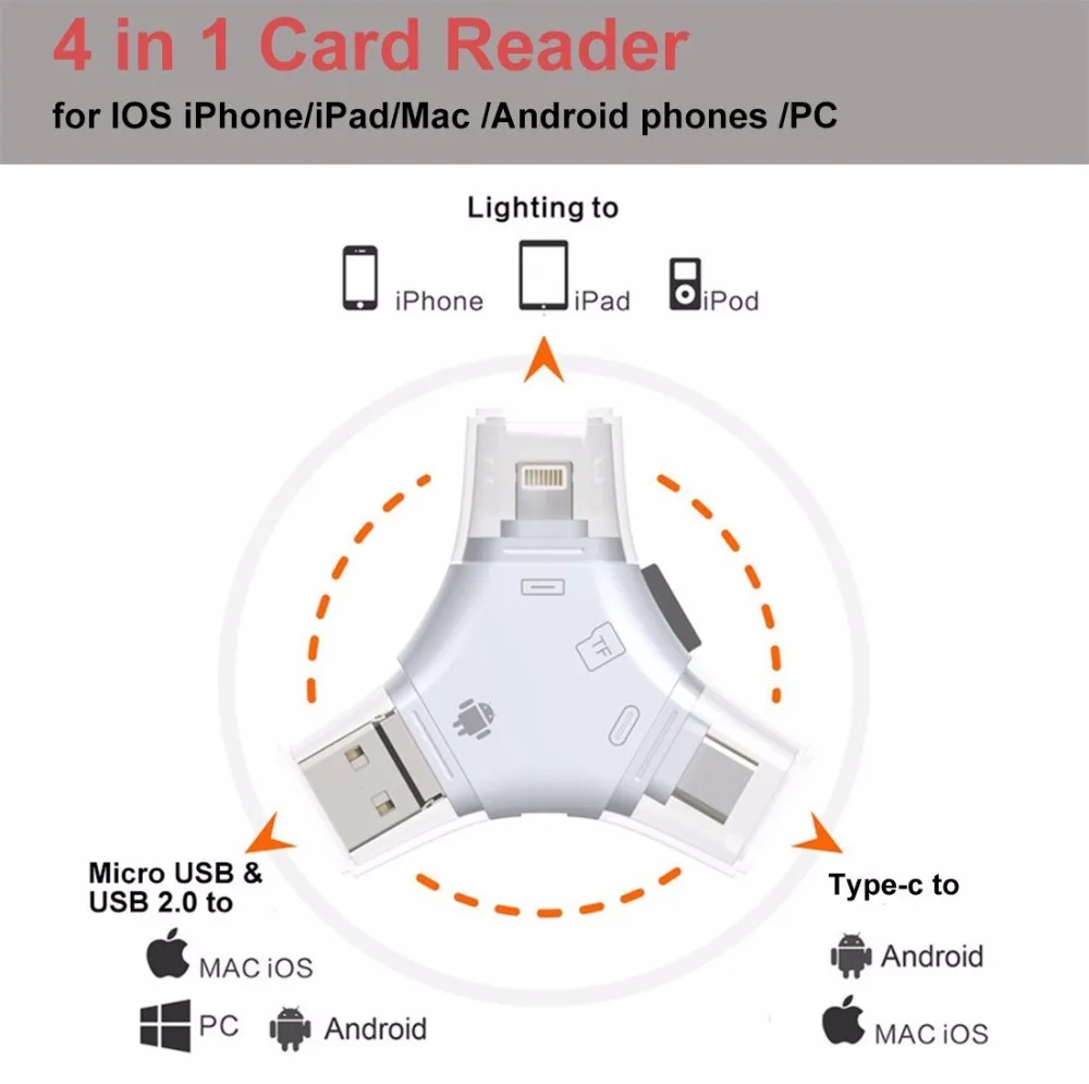 4 в 1 Type c Lightning Micro USB 2 0 кардридер SD для Android iPad iPhone 7 plus 6s OTG ридер|card reader micro sd|reader sdcard |