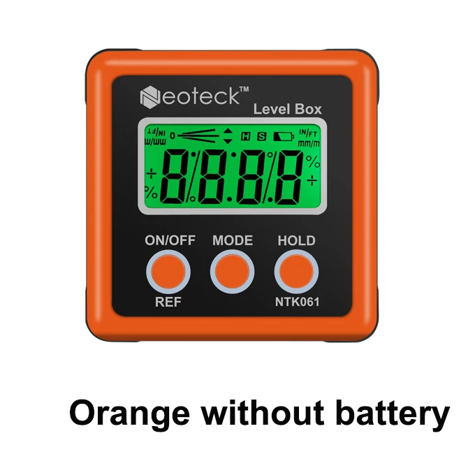 Orange without batte Neoteck Прецизионный Цифровой Инклинометр электрон-гониометры 4*90 градусов Магнитная база цифровой транспортир Угол Finder коническая коробка - Цвет: Orange without batte