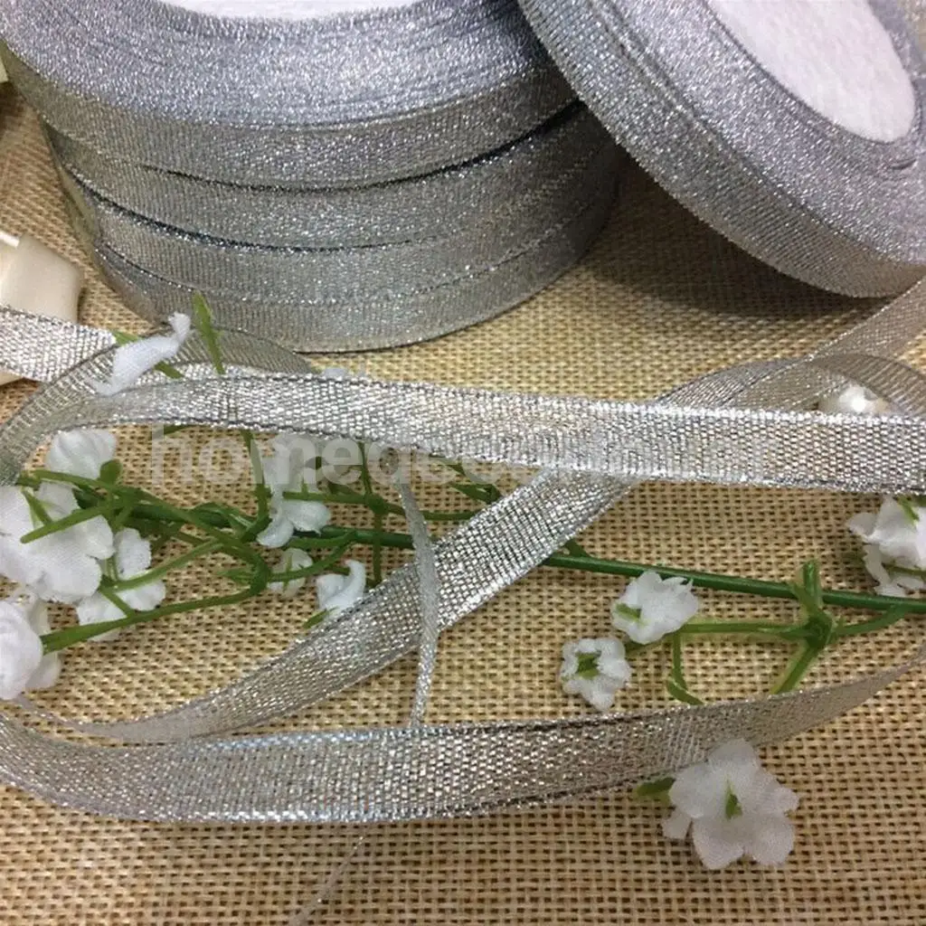 25 ярдов рулон органзы ленты ремесло Riband волос Лук Свадебный декор серебро/золото