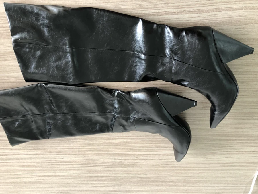 Stylesowner/Новинка; сапоги до колена из натуральной кожи с острым носком на высоком каблуке-шпильке; женские модные плиссированные сапоги без застежки; mujer zapatos