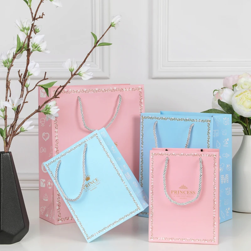 Красивая розовая бумага &quotПринцесса&quot сумки с ручками новогодние подарки для