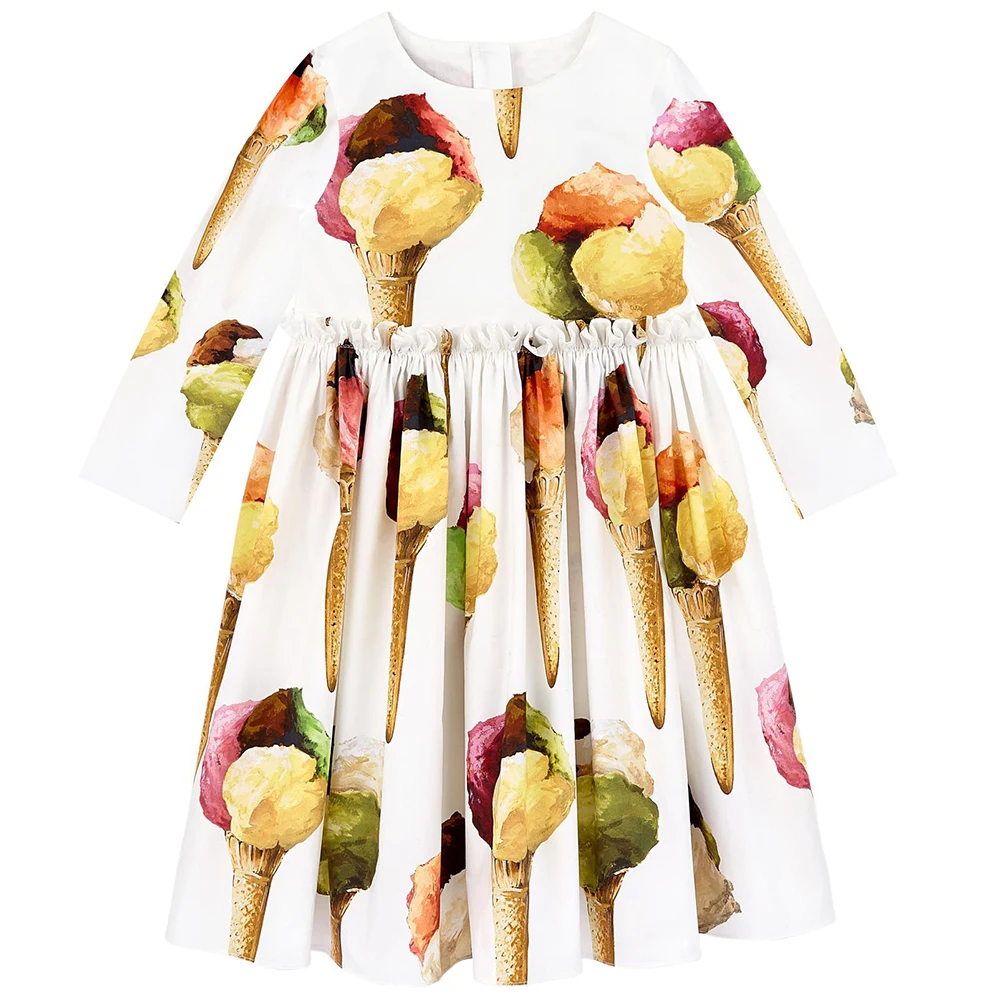 Платье для девочек с мороженым Новинка осени 2018 одежда в стиле принцессы детские