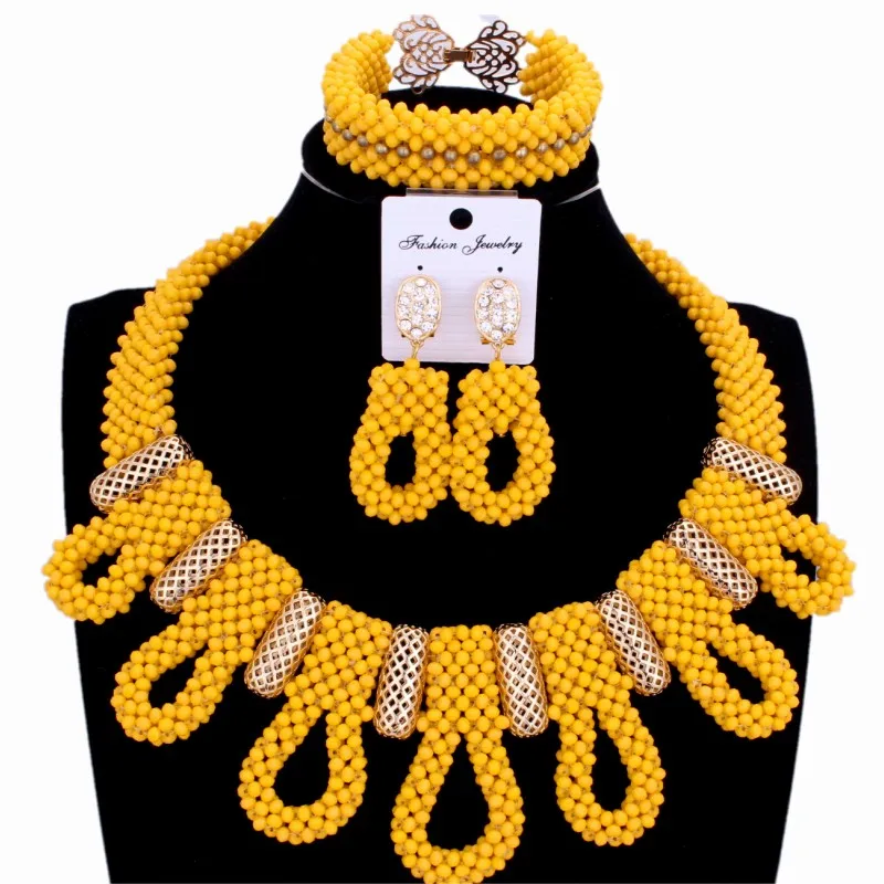 Splendid African Beads Jewelry Sets Gold Yellow Skirt Nigerian Jewellery Set Pics Necklace Bracelet Earrings Free Shipping | Украшения и
