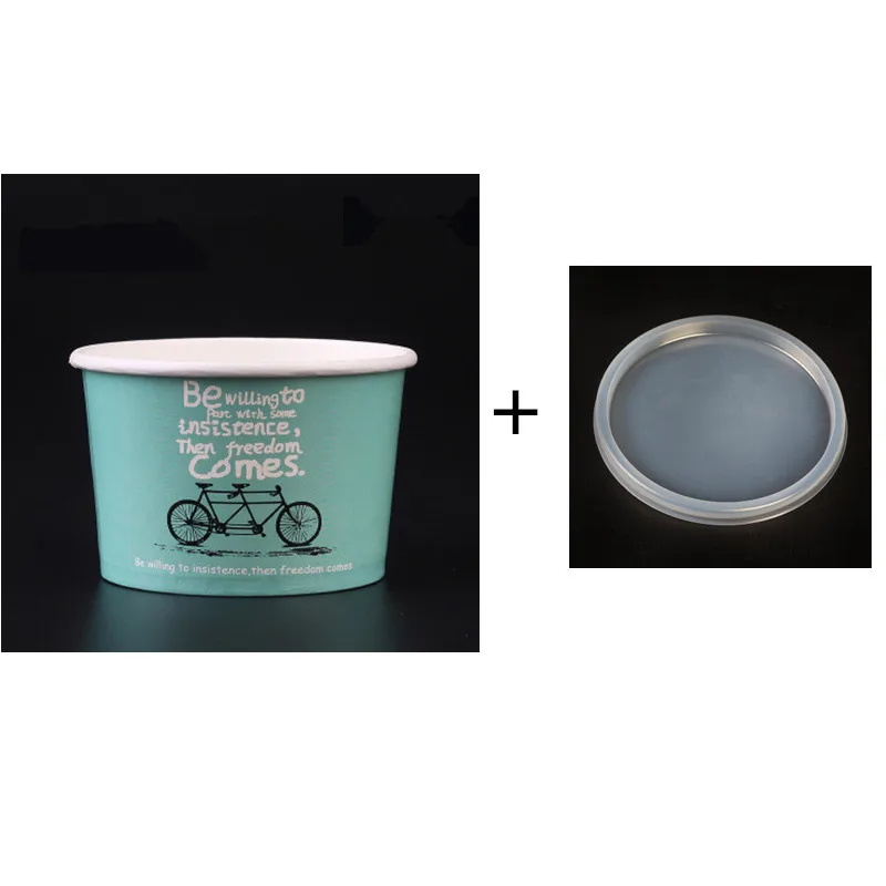 cup and lid 50 шт одноразовые креативные бумажные стаканчики для мороженого, фруктов, йогурта, десерта, молочного коктейля, упаковочные стаканчики с пластиковыми крышками, сделай сам, упаковка на вынос - Цвет: cup and lid