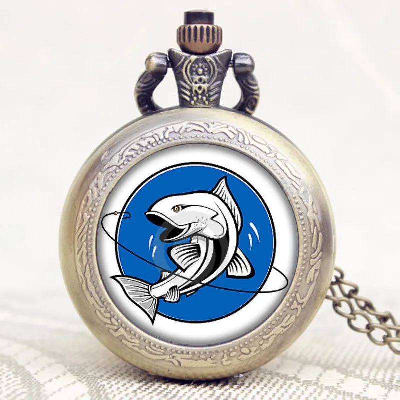 

Hot Steampunk Bronze Fishing Pocket Watch Men's Quartz Analog Movement Watch Gift for Man Woman
