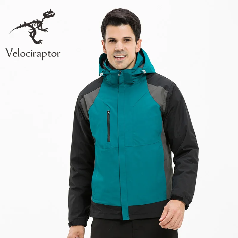 Men's Stand Collar Patchwork Down Lining Thick Waterproof Windproof Outdoor Hiking Jacket 2 Pieces Hat Liner Detachable | Мужская
