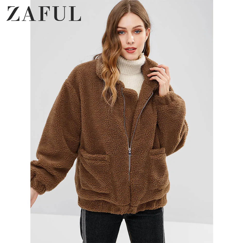 Женская куртка ZAFUL на молнии с мехом однотонная куртка-бомбер | одежда