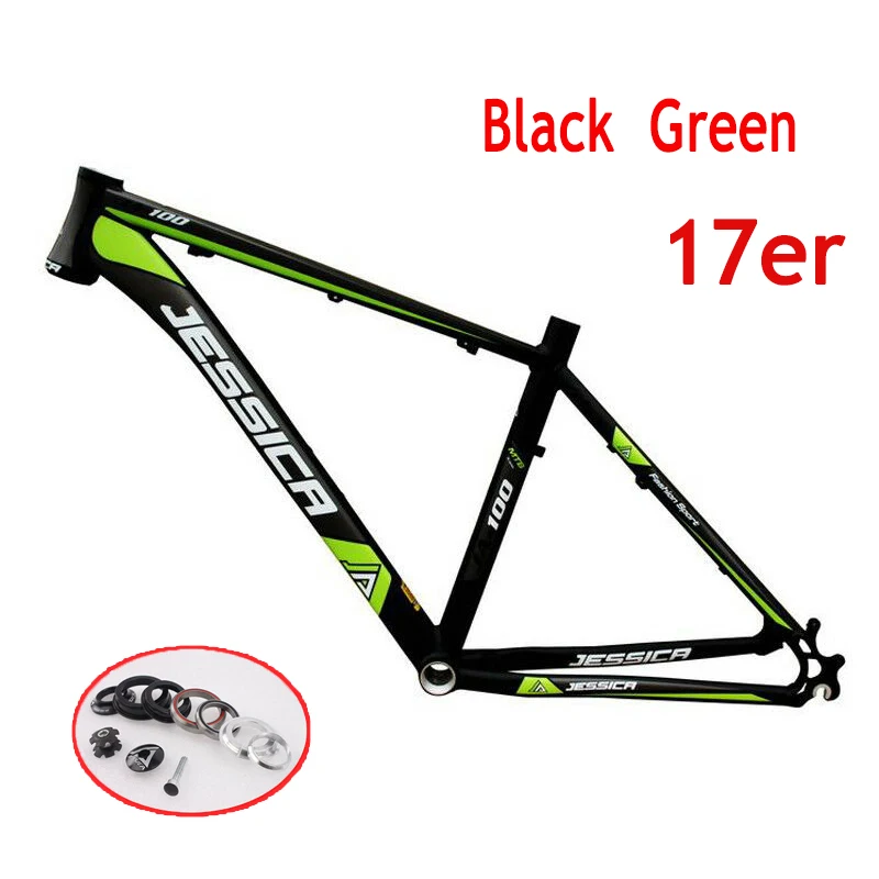 Рама для горного велосипеда MTB 15," 17", алюминиевая рама для горного велосипеда, прямая оголовье, диск 44 мм, Ультралегкая гарнитура 26er, рама - Цвет: Black Green-17in