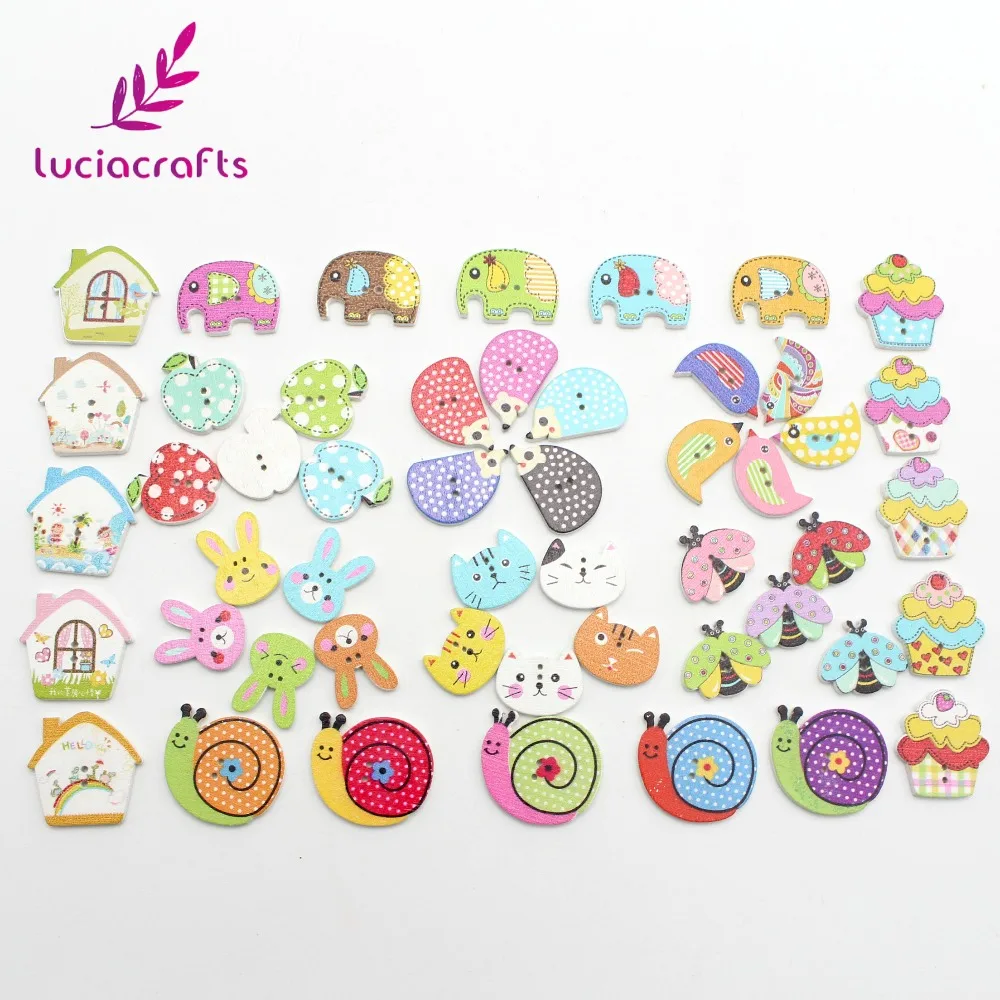 Lucia Crafts 16-29 мм 60 шт./кор. рандомно смешанных Мультяшные деревянные пуговицы с 2 отверстиями Костюмы поделки своими руками швейная фурнитура E0227