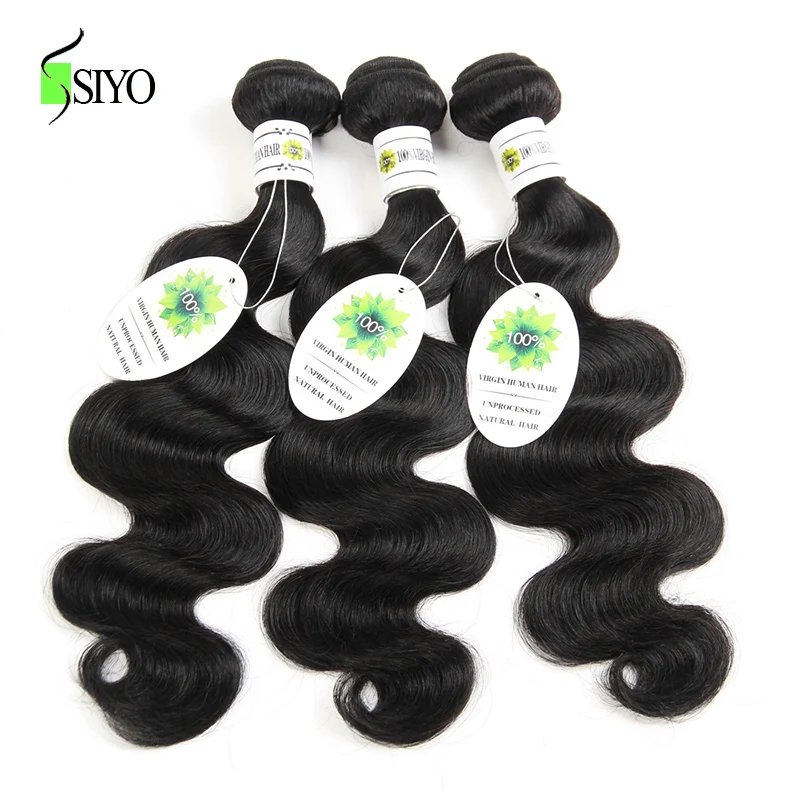 SIYO Human Hair Body Wave 3 Bundles with Closure 4*4 Free Part 100% Peruvian Can Be Dyed Non Remy Natural Color | Шиньоны и парики