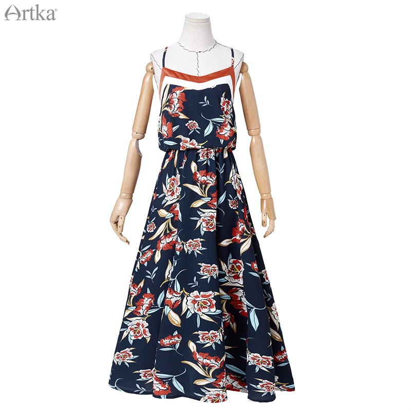 Женское платье с цветочным принтом ARTKA длинное регулируемое из шифона на тонких