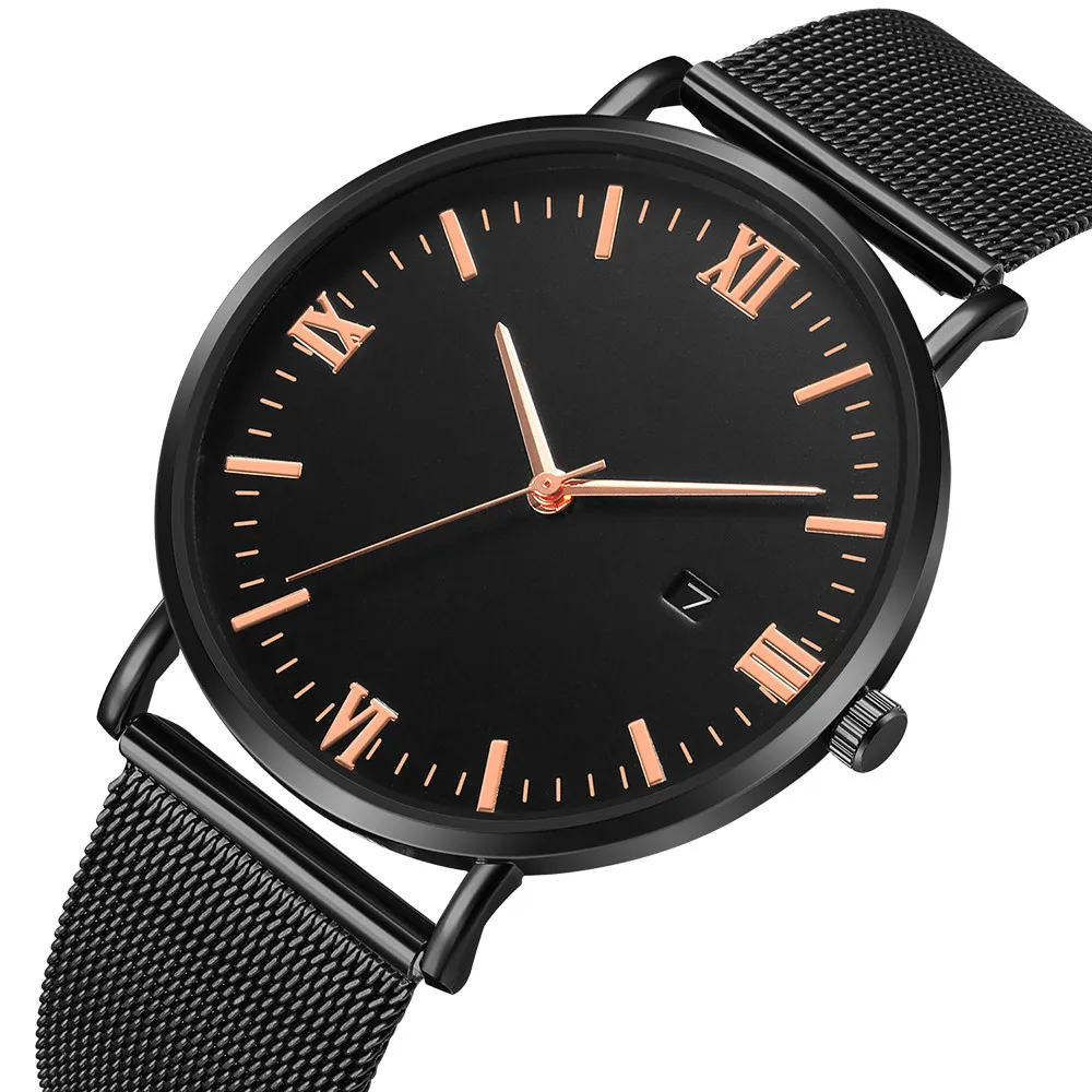 

Simple Luxury Ultra thin Men Watch Leisure Mesh Belt Watch Fashion Calendar Mens Watches relogio masculino reloj hombre