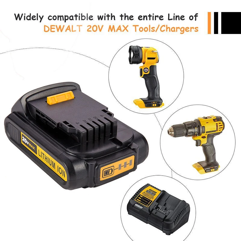 Литий-ионная аккумуляторная батарея для Dewalt 20 в 2000 мАч 2 А сменная