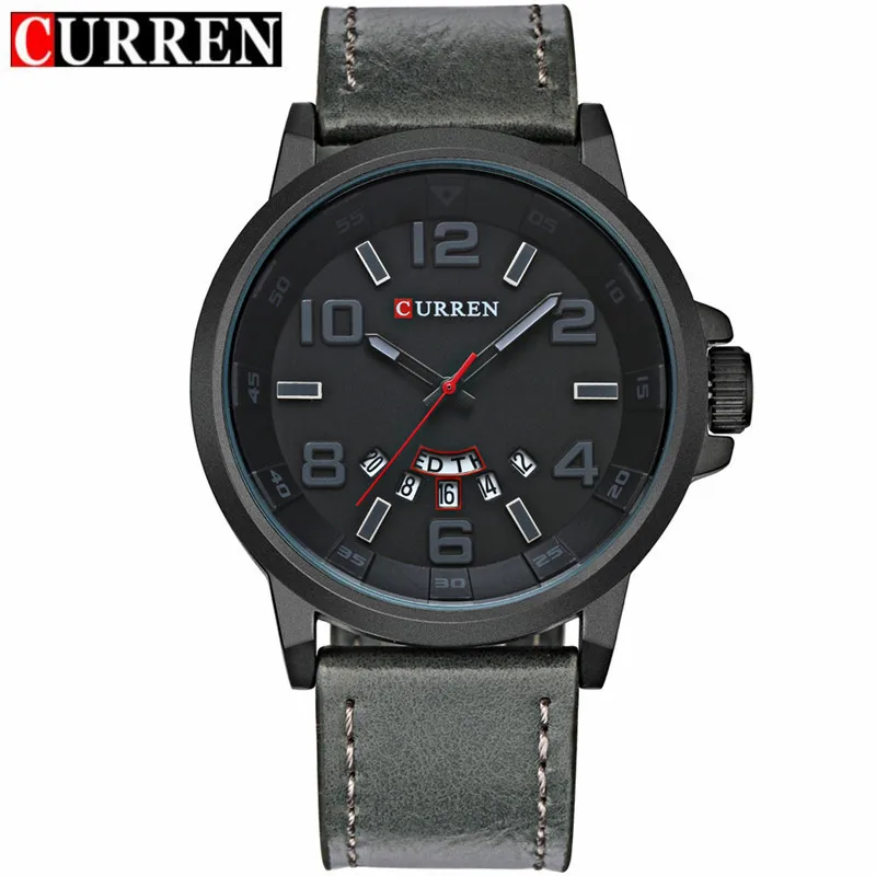 CURREN 8240, мужские часы, Топ бренд, роскошные мужские кварцевые часы, водонепроницаемые спортивные военные часы, мужские кожаные часы - Цвет: gray gray